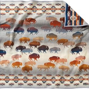 Pendleton Jacquard Wool Throw 64×64 — Reversible Wool/Cotton, Prairie Rush Hour Grey, Made in USA